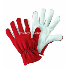 Durable All Seasons Industrial Leather Hand Gloves with Red Spandex Back